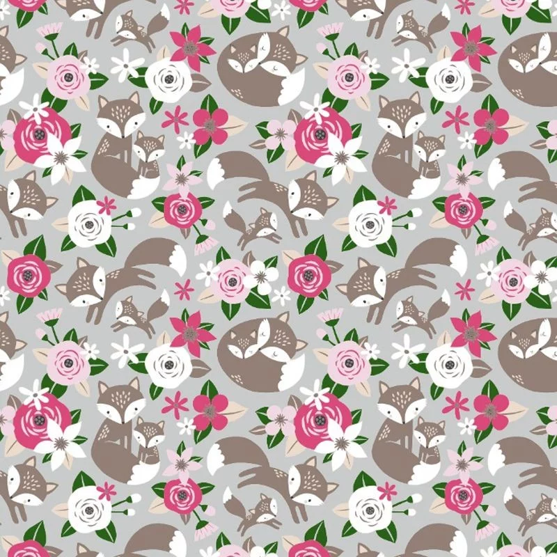 Foxes in the Flowers Fabric Cotton Nikita Loup