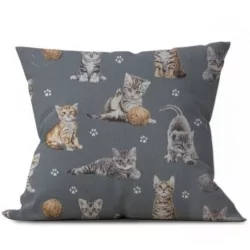 Fabric Cotton Kitten with Ball of Wool Grey Background Nikita Loup