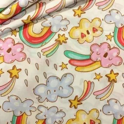 Clouds, Rainbow and Shooting Stars Fabric Cotton | Wolf Fabrics