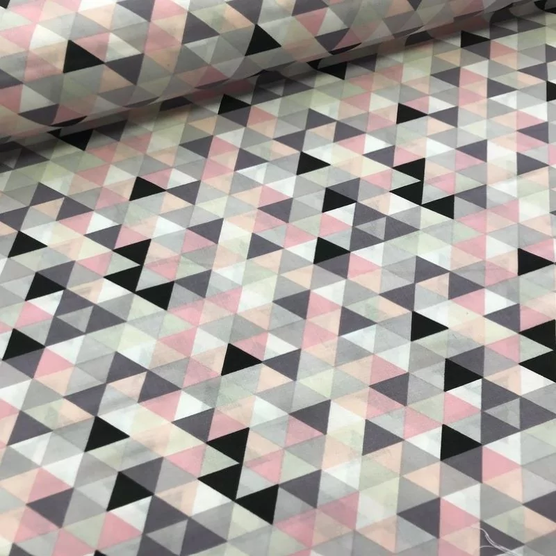Pink and Gray Pyramids Fabric Cotton Nikita Loup