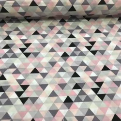 Tissu Pyramides rose et gris en coton Nikita Loup