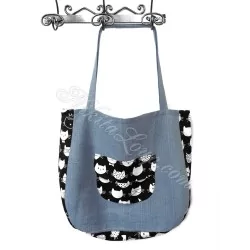 Bolsa em Jeans Cabeças de Gatos | Tissus Loup