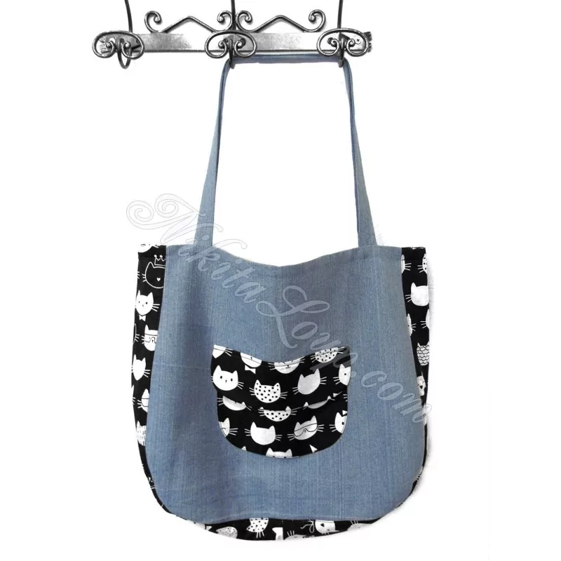 Borsa in Jeans Teste di Gatti | Tissus Loup
