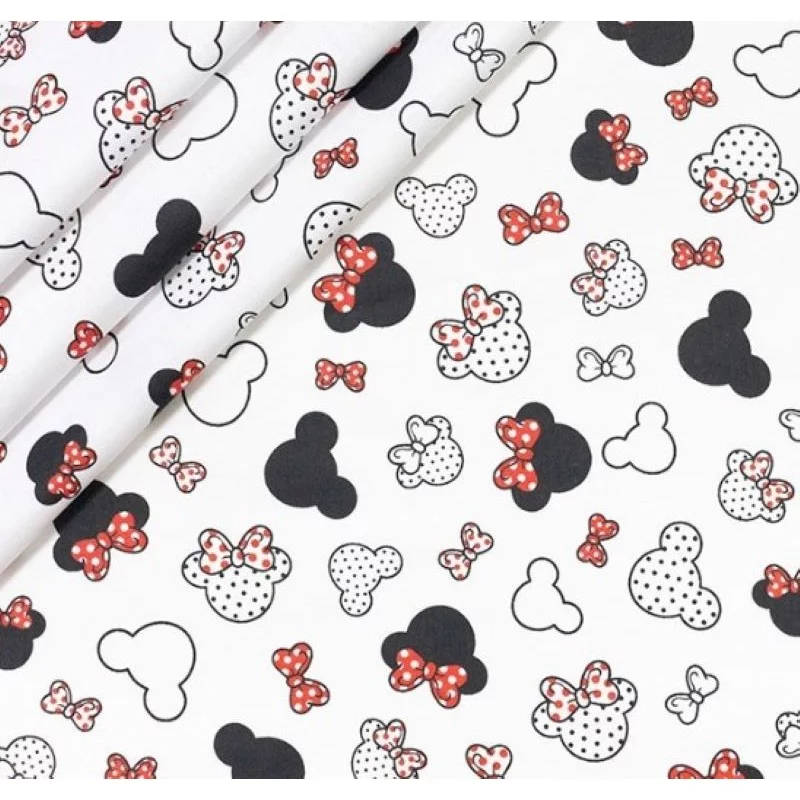 Tissu Coton Minnie-Mickey-Mouse Petite Tête Nœud Rouge Nikita Loup
