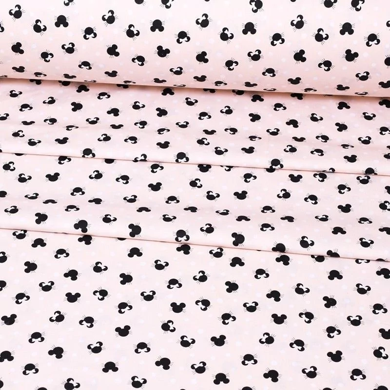 Minnie & Mickey-Mouse fabric Cotton Light Salmon background Nikita Loup