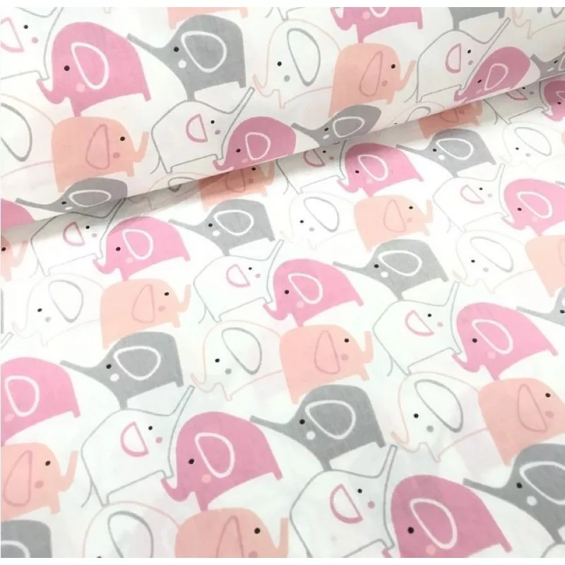 Tessuto di Cotone Elefanti Rosa | Tissus Loup
