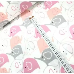 Tessuto di Cotone Elefanti Rosa | Tissus Loup