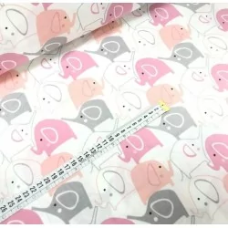 Pink Elephants Fabric Cotton Nikita Loup