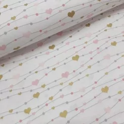 Golden and Pink Heart Cotton Fabric Nikita Loup