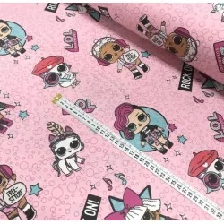 Fabric Cotton LOL Surprise! Pink background Nikita Loup