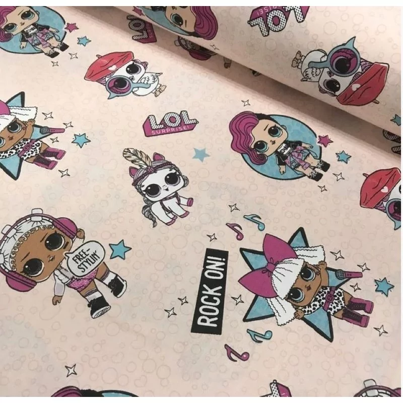 Tessuto Cotone LOL Surprise! Fond Rosa Polvere | Tissus Loup