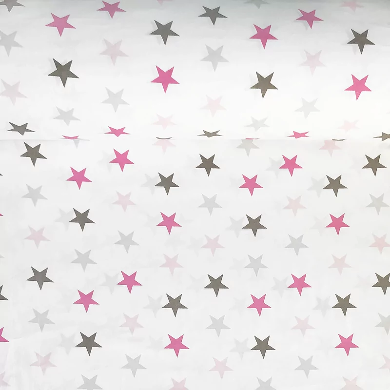 Pink, Fuchsia and Grey Star Fabric Cotton | Wolf Fabrics