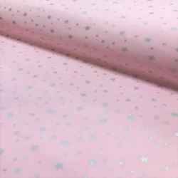 Fabric Silver stars pink background