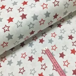 Tessuto di Cotone Stelle Rosse e Grigie | Tissus Loup