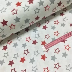 Tecido de Algodão Estrelas Vermelhas e Cinzas | Tissus Loup