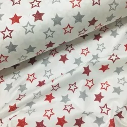 Tessuto di Cotone Stelle Rosse e Grigie | Tissus Loup