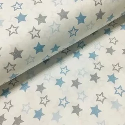 Tissu Coton Étoiles Grises et Bleus | Tissus Loup