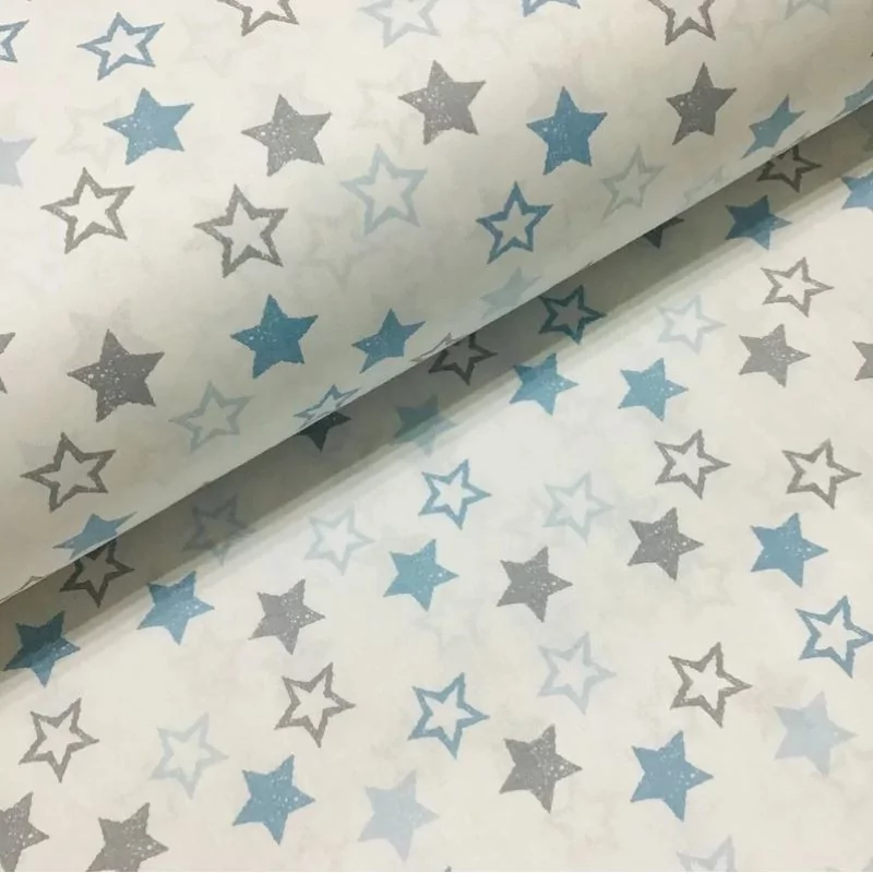 Gray and Blue Stars Fabric Cotton Nikita Loup