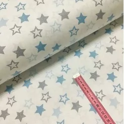 Tecido de Algodão Estrelas Cinzas e Azuis | Tissus Loup