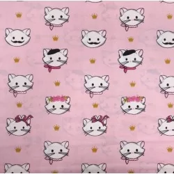 Tela de algodón Cabeza de gato Fondo rosa Nikita Loup