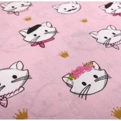 Cat Head Fabric Cotton Pink Background Nikita Loup
