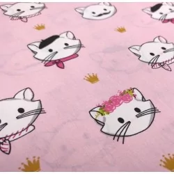 Cat Head Fabric Cotton Pink Background | Wolf Fabrics
