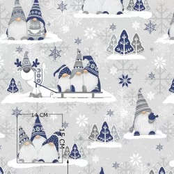 Tissu Coton Lutins de Noël - Bonnets Bleu et Gris Nikita Loup