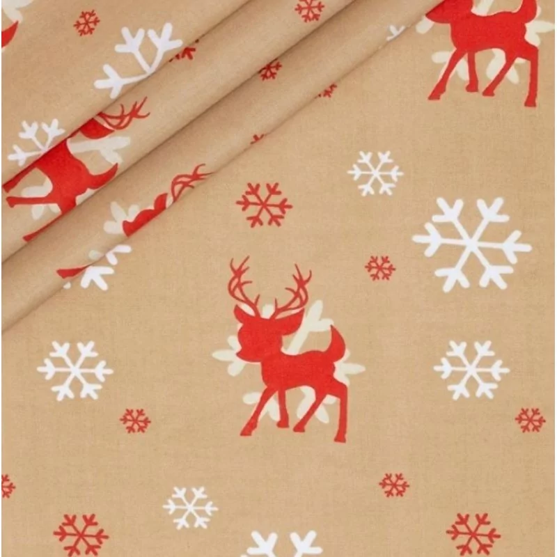 Christmas Reindeer and Snowflakes Fabric Cotton Nikita Loup
