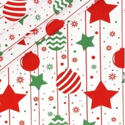 Tessuto di Cotone Palle di Natale e Stelle | Tissus Loup