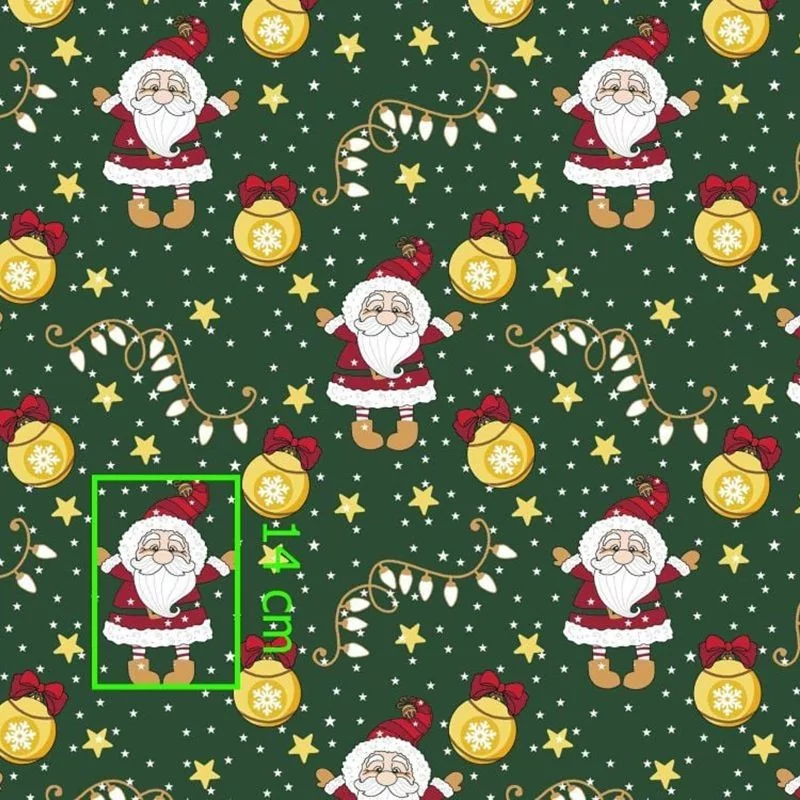 Tessuto Cotone Babbo Natale Sfondo Verde | Tissus Loup