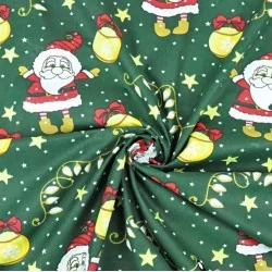 Tecido de Algodão Papai Noel Fundo Verde | Tissus Loup