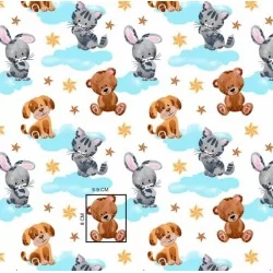 Tecido de Algodão com Gato, Coelho, Cão e Ursinho | Tissus Loup