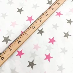 Tessuto in cotone stellato rosa, fucsia e grigio | Tissus Loup