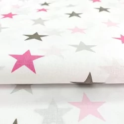 Pink, Fuchsia and Grey Star Fabric Cotton | Wolf Fabrics