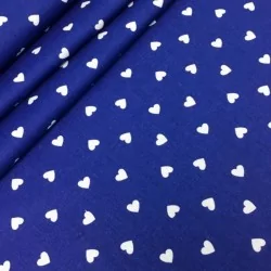 Tissu Coton Cœurs Blancs Fond Bleu Nikita Loup