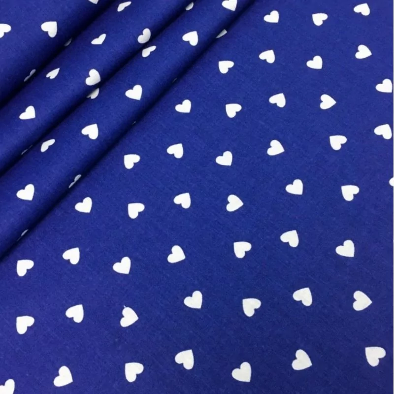 Tissu Coton Cœurs Blancs Fond Bleu | Tissus Loup
