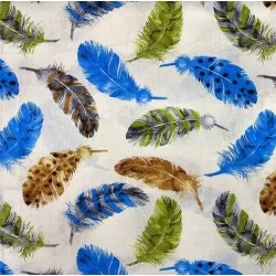 Fabric Blue and Green Feathers Nikita Loup