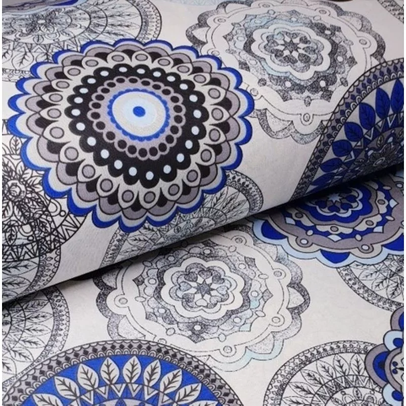 Fabric Cotton Blue and Grey Mandala Nikita Loup