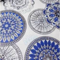Tessuto Cotone Mandala Blu e Grigio | Tissus Loup