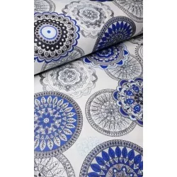 Tessuto Cotone Mandala Blu e Grigio | Tissus Loup