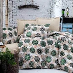 Tecido Mandala verde e bege