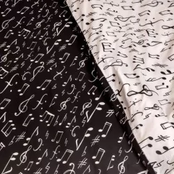 Fabric Cotton  Music Notes Black Background | Wolf Fabrics