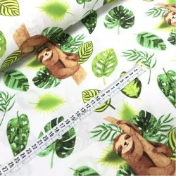 Printed cotton fabric with lazy perched and surrounded by green leaves
Nikita Loup