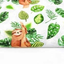 Tissu en coton imprimé avec des paresseux perchés et entourés de feuilles vertes
Nikita Loup