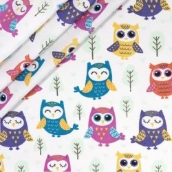 Fabric Cotton Multicolored Owls Nikita Loup