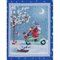 Torchon de Fête Père Noël en Scooter Cadre Bleu Nikita Loup