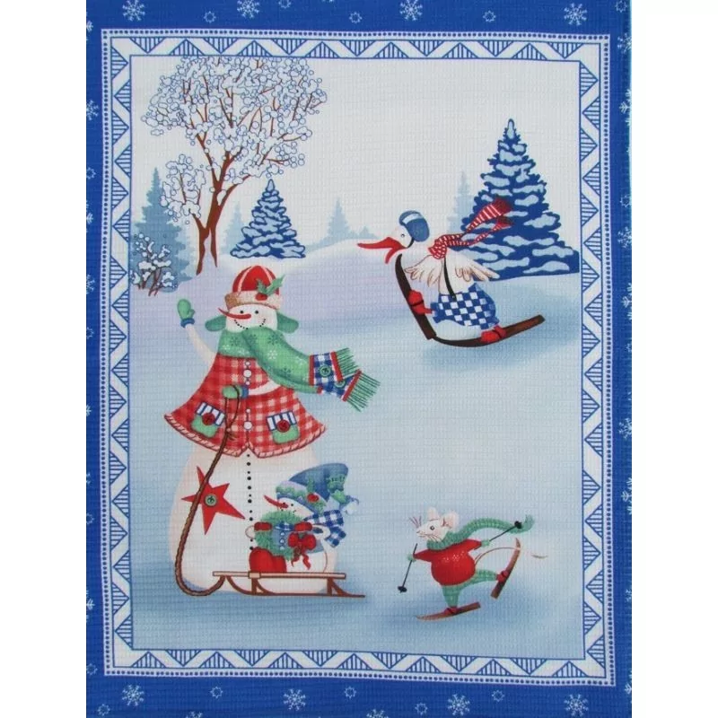 Feestdoek Sneeuwman en bedrijfsframe Bleu | Wolf Stoffen