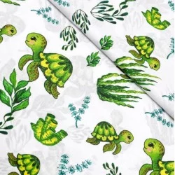 Cotton fabric printed with green seam turtles and plants
Nikita Loup