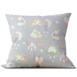 Cotton fabric printed with rabbits and dormant bears.Fabric for bed linen.Nikita Loup