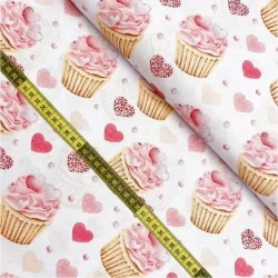 Pink Cupcake and Heart Fabric Cotton Nikita Loup